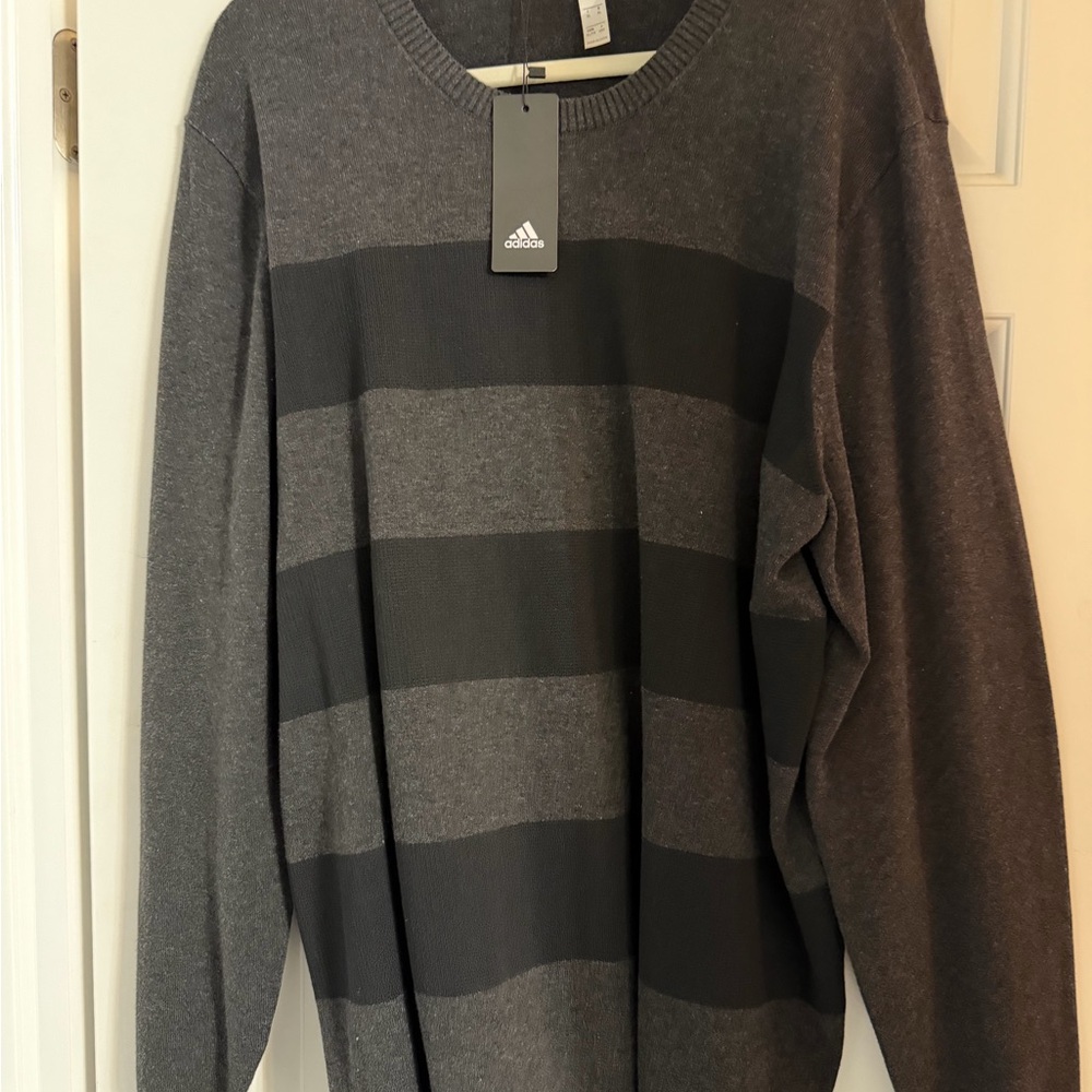 Adidas Men's Charcoal and Black Crewneck Sweater